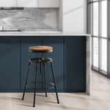 CLP Lot de 2 tabourets de Bar Beam Style Industriel I Hauteur réglable I Siège en Bois et piètement en métal, Couleur:Noir