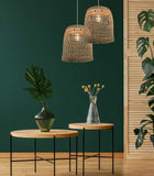 LUSSIOL - Luminaire Cuzco, lustre au look bohème, naturel, hygge - lampe suspendue en rotin tressé naturel, câble blanc, douille E27, Ø 30 cm - possibilité ampoule LED -