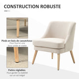 HOMCOM Fauteuil Scandinave Fauteuil Salon Confortable Fauteuil Beige pour Chambre Pieds en Bois Massif revêtement Tissu Lin