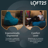 Loft 25 Fauteuil Dossier Haut Pouf | Chaise Longue de jeu de Pouf de Salon D'intérieur de Tissu de Velours Côtelé | Doublure Interne | Conception Ergonomique pour le Soutien du Corps (Pouf sarcelle)