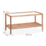 Relaxdays Table d'appoint, Console en Bois de Noyer et Verre, H x L x P : 40 x 80 x 40 cm, pour Salon, Nature