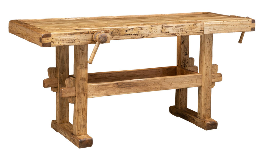Etabli Rustique Style en Bois Massif de Tilleul Finition Naturelle L198 x PR88 x H90 cm