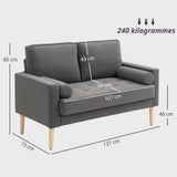 HOMCOM Canapé 2 Places Moderne Velours 127 cm, Assise Capitonnée, Gris