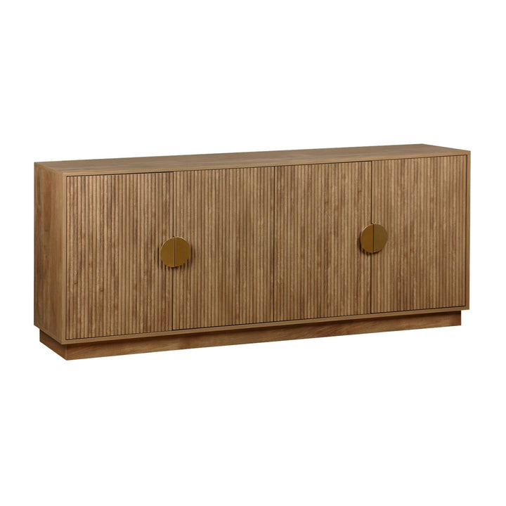 sweeek - Buffet Exotique 4 Portes. décor Bois de manguier rainuré. Buffet Bas. poignées en métal doré. L 180 x P 40 x H 75cm