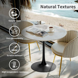 FATIVO Table à Manger Ronde Ø76 cm en Pierre Frittée - Blanc Automne+Noir