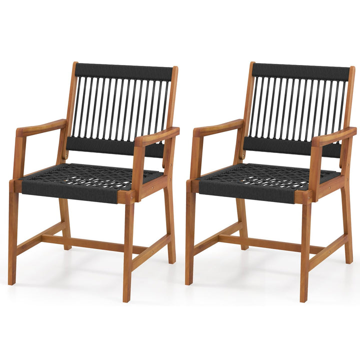 GOPLUS Lot de 2 Chaises Jardins Bois d'Acacia, Tissées en Corde, 2 Pcs Fauteuils d’Extérieur pour Terrasse, Jardin, Arrière-Cour, Charge 160KG,64 x 57 x 90 cm