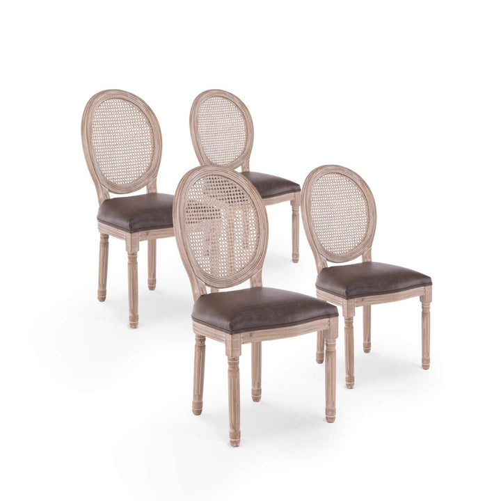 INTENSE DECO Lot de 4 chaises médaillon Louis XVI Cannage Rotin Vintage