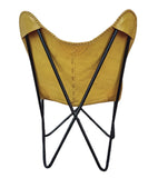 GifteQ Chaise Longue Papillon en Cuir Faite à la Main Chaise Papillon Pliante en Cuir pour se détendre Cadre en Fer Fauteuil Vintage Décoration d'intérieur (Jaune)