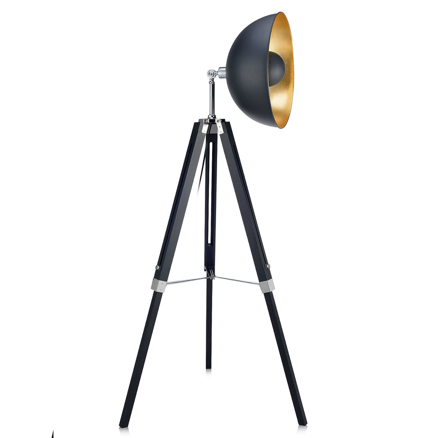 Lampadaire Fascino Métal Rétro Projecteur Lampe De Sol Noir Dorée VN-L00019-EU