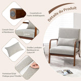 COSTWAY Fauteuil de Salon 1 Place, Fauteuil Relax Rembourré avec Coussin Lombaire, Cadre en Bois Massif de Caoutchouc & Patins Antidérapants, Fauteuil de Lecture pour Bureau, Charge 150 KG(Gris)