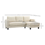 HOMCOM Canapé d'angle Velours Côtelé Canapé 3 Places 214 cm Beige