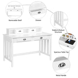 Yaheetech Bureau Informatique en Bois MDF Poste de Travail Table d'Ordinateur avec 4 Tiroirs et Étagère Amovible pour Casiers Coiffeuse Chambre Salon Bibliothèque 106 × 53 × 90 cm Blanc