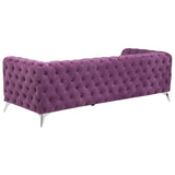 Beliani Canapé Fixe 3 Places Capitonné en Velours Violet de Qualité Idéal pour Salon au Design Glamour et Traditionnel