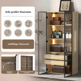 KOMHTOM Armoire de Rangement LED pour Salle de Bain avec Portes en Verre, Meuble Rangement Salle de Bain avec tiroirs Armoire de Toilette Moderne et Minimaliste vitrine en Verre (1)
