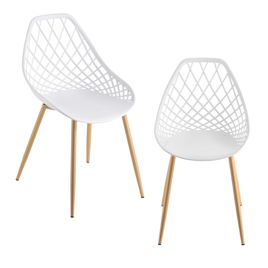 Set de 2 Chaises Designs Chaise de Salle à Manger Siège en Plastique Pieds en Métal Effet Hêtre Couleur Blanche et Effet Hêtre 83 cm