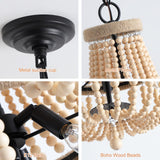 HMASNSEIY Lustre en Perles de Bois, luminaire Suspendu à 8 lumières, Style bohème, E14, plafonnier Semi-encastré, Lustre rétro Vintage Rustique en Perles pour Chambre d'enfant, Hall d'entrée, Couloir