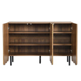 I0I&I0I Buffet moderne 120 x 35 x 80 cm, aspect bois, sans poignée, avec portes ondulées, étagères réglables, espace de rangement pour salon, couloir et salle à manger (noyer)