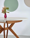 Ragaba, Biju, Table de Salle à Manger Ronde, 110 cm, Table de Salle à Manger pour 6 Personnes, Frêne Massif et Plateau MDF, Peu encombrante, Extensible, Blanc Craie