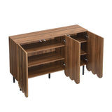 I0I&I0I Buffet moderne 120 x 35 x 80 cm, aspect bois, sans poignée, avec portes ondulées, étagères réglables, espace de rangement pour salon, couloir et salle à manger (noyer)