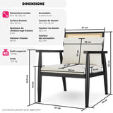 TecTake® Fauteuil Relax Fauteuil Salon Confortable en Bois Massif & Cannage, avec Coussins & Accoudoirs pour Salle à Manger, Salon, Chambre, Chaise Bureau, Allaitement, TV