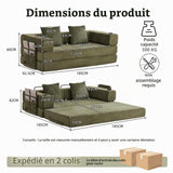 KOMHTOM Canapé-Lit Convertible Modulaire en Velours Côtelé, Canapé 3 Places, DIY Libre, Structure Métal, Porte-Gobelet et Rangement pour Petit Espace et Salon (Vert)