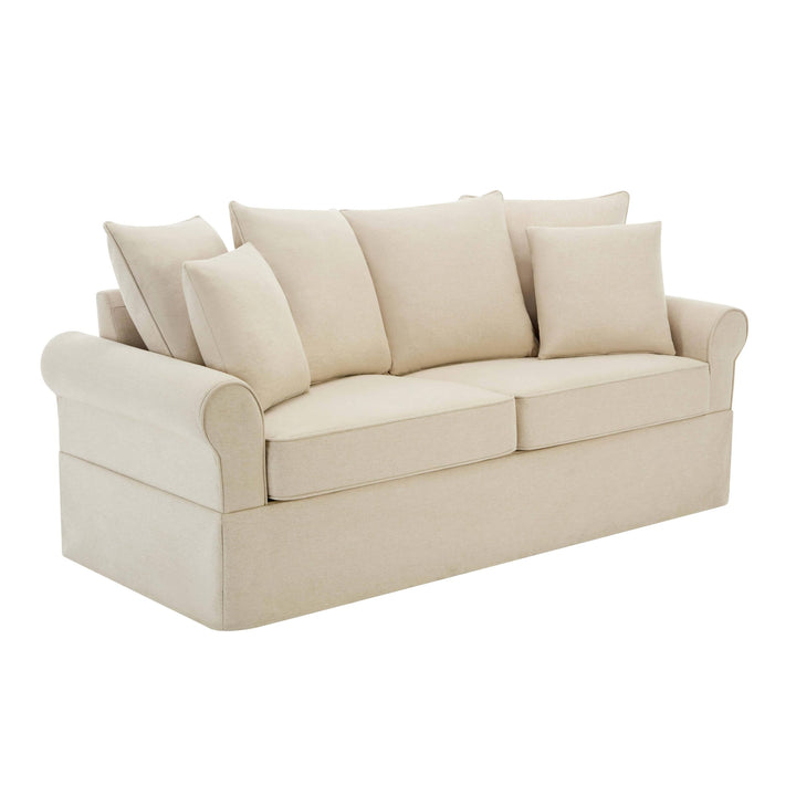 Oviala Canapé Droit 3 Places en Polyester écru L 200 cm