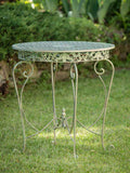 Salon de jardin - 1 table et 2 chaises - fer forgé - style antique - blanc/vert