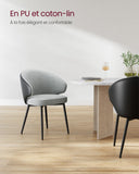 VASAGLE Chaise de Salle à Manger, Chaise de Cuisine, Siège Rembourré, en Tissu Coton-Lin, Fauteuil de Salon, Pieds en Métal, Moderne, pour Salle à Manger, Cuisine, Gris Clair LDC100G02