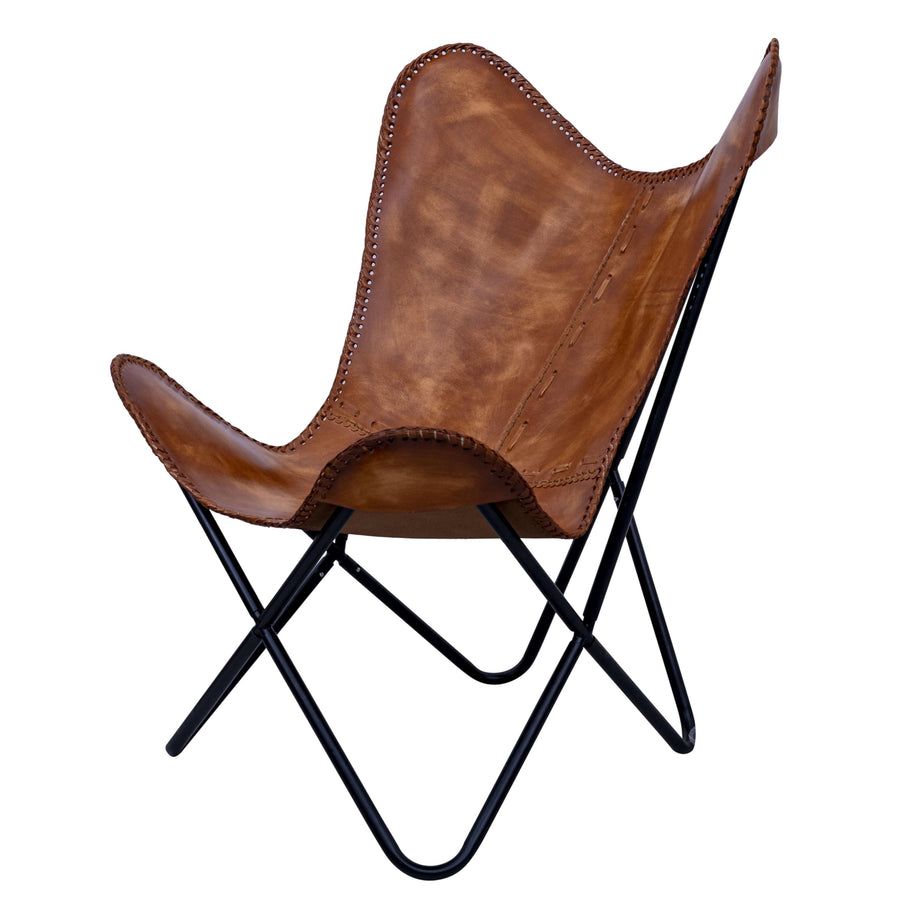 Chaise ARM en cuir marron/Chaise papillon en cuir Décoration de la maison/Présenté par Leder_artesanía
