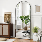 Koonmi Miroir sur pied avec dessus bombé, 171 x 76 cm, miroir arqué, avec verre robuste, miroir complet monté au mur, appuyé ou à placer librement avec pince, noir