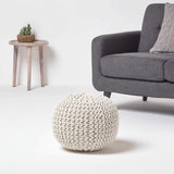 HOMESCAPES Pouf Rond tressé en Coton, Pouf Tricot Coloris Blanc cassé, 40x35 cm