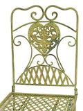 Salon de jardin - 1 table et 2 chaises - fer forgé - style antique - blanc/vert