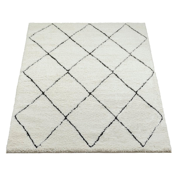 the carpet Bahar Shaggy Tapis de Salon élégant à Poils Longs, Doux et Facile d'entretien, crème/Noir, 160 x 230 cm