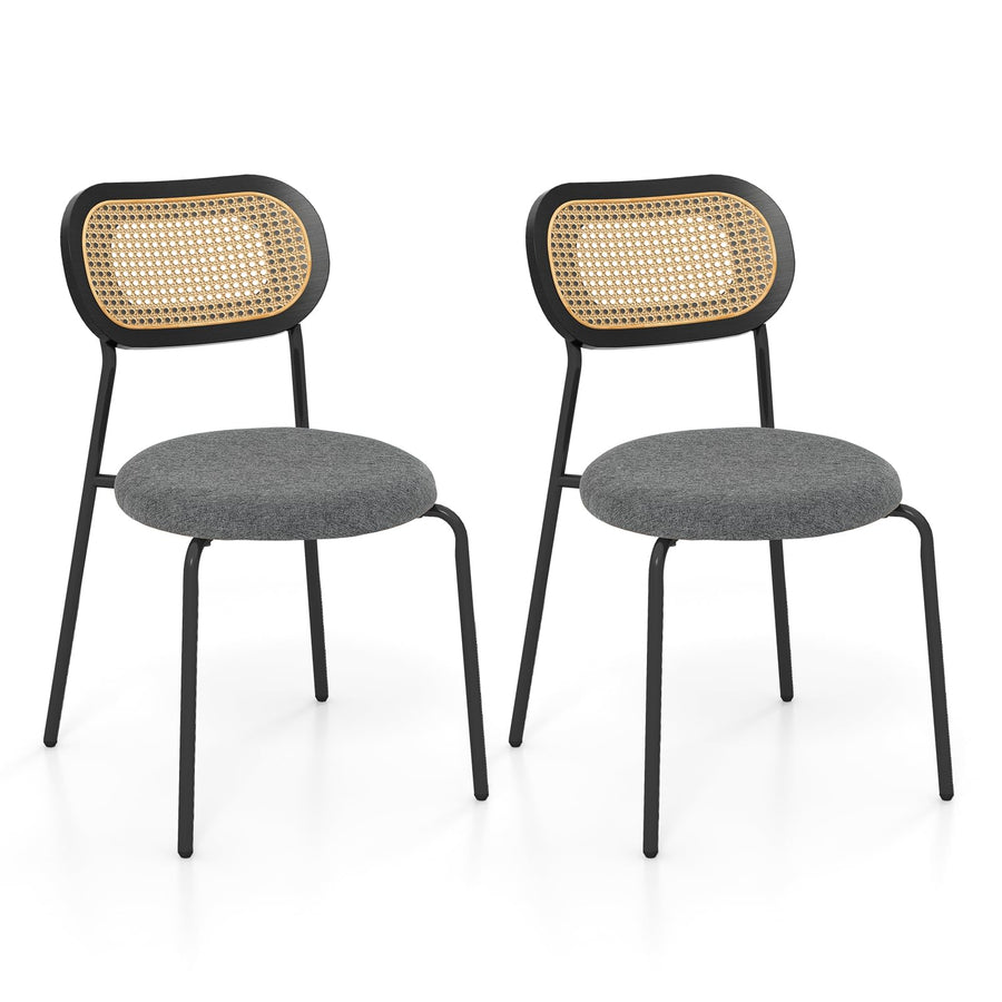 COSTWAY Lot de 2 Chaises de Salle à Manger en Rotin, Siège Ronde Rembourrée en Tissu de Lin, Design Cannage, Chaise Cuisine Hauteur d’Assise 46 cm, 4 Pieds en Métal, Style Bohême COSTWAY Lot de 2 Chaises de Salle à Manger en Rotin, Siège Ronde Rembourrée en Tissu de Lin, Design Cannage, Chaise Cuisine Hauteur d’Assise 46 cm, 4 Pieds en Métal, Style Bohême