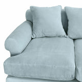 Loberon Canapé Kazimir, rembourrage de qualité, pieds tournés à la main, avec quatre coussins, meubles d'assise, bois de manguier, velours de coton, fibres de polyester, bleu