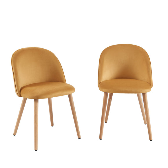 BAÏTA Lot de 2 chaises Macaron Velours Ocre Pieds hêtre Massif