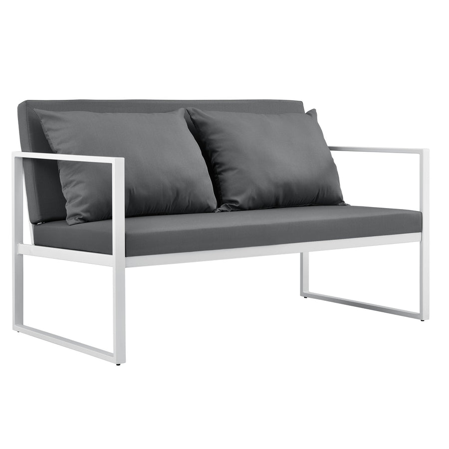 casa.pro Canapé Extérieur avec Coussins Armature Métal Polyester Blanc 70 x 114 x 60 cm