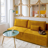 HOMIFAB Canapé Convertible 3 Places avec Coffre de Rangement en Velours côtelé Jaune Moutarde - Milla