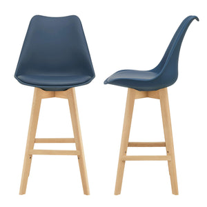 [en.casa] Lot de 2 Tabourets de Bar avec Dossier et Repose-Pied Siège Rembourré Plastique Similicuir Hêtre 105 x 48 x 58 cm Bleu