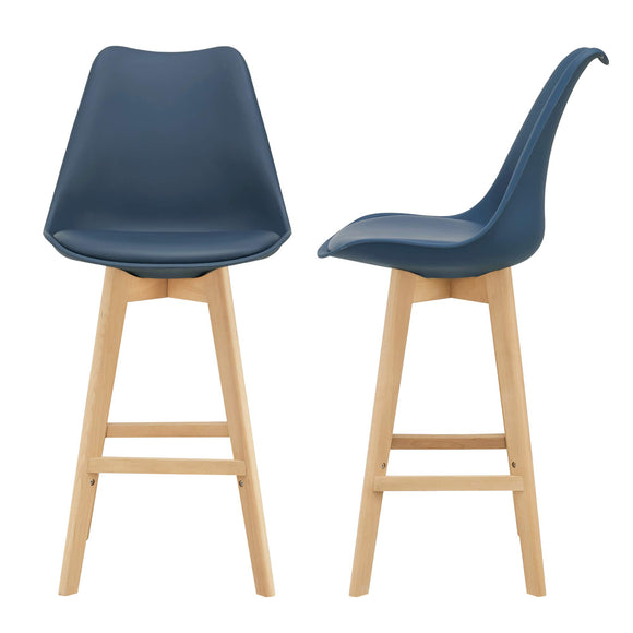 [en.casa] Lot de 2 Tabourets de Bar avec Dossier et Repose-Pied Siège Rembourré Plastique Similicuir Hêtre 105 x 48 x 58 cm Bleu