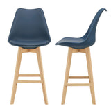 [en.casa] Lot de 2 Tabourets de Bar avec Dossier et Repose-Pied Siège Rembourré Plastique Similicuir Hêtre 105 x 48 x 58 cm Bleu