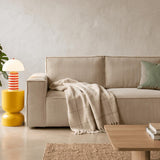 HOMIFAB Canapé d'angle Convertible réversible 5 Places avec Coffre de Rangement en Velours côtelé Beige - Harper