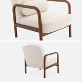 sweeek - Fauteuil scandinave Bois d'hévéa Finition Noyer Clair et Dossier Arrondi en Bouclette Blanche - Amelie