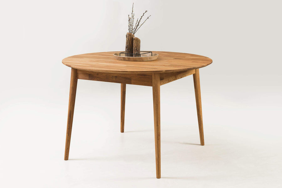 NORDICSTORY Escandi 4 Table de salle à manger nordique extensible ronde 120-155 cm, chêne massif, idéale pour cuisine, salon, meubles design nordique, couleur chêne naturel NORDICSTORY Escandi 4 Table de salle à manger nordique extensible ronde 120-155 cm, chêne massif, idéale pour cuisine, salon, meubles design nordique, couleur chêne naturel
