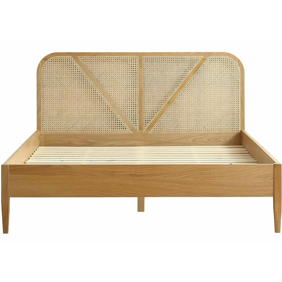 HOMIFAB Lit Adulte 180x200 cm en placage chêne avec tête de lit en Bois Massif et cannage Naturel - Leonie HOMIFAB Lit Adulte 180x200 cm en placage chêne avec tête de lit en Bois Massif et cannage Naturel - Leonie