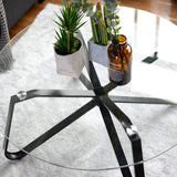 FurnitureR Table Basse, Table de Salon, Table Basse en Verre, Table Basse Ronde, Table Basse pour canapé, Chambre à Coucher, Structure en métal Solide, Noir + Transparent, 80 × 80 × 40 cm