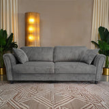 CONCEPT USINE | Canapé Droit 4 Places Lucerne Gris Foncé | Velours Côtelé Doux | Confort Ferme | Design Arrondi et Moderne | Structure Bois | 2 Coussins Inclus | 212 cm de Longueur