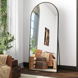 Koonmi Miroir sur pied avec dessus bombé, 171 x 76 cm, miroir arqué, avec verre robuste, miroir complet monté au mur, appuyé ou à placer librement avec pince, noir