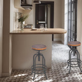 BOKKOLIK Lot de 2 tabourets de bar industriels rétro pivotants de 71,1 à 86,4 cm, chaises de cuisine extra hautes, hauteur réglable, entièrement soudés (noir)