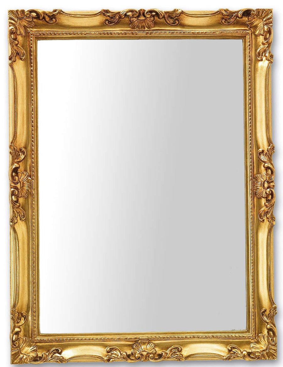 MO.WA Miroir Mural Rectangulaire Classique Feuille d'or 62x82 Miroir Baroque Miroir Cadre Bois doré Miroirs muraux Style Louis XIV Chambre Couloir Salle de Bain Salon Made in Italy